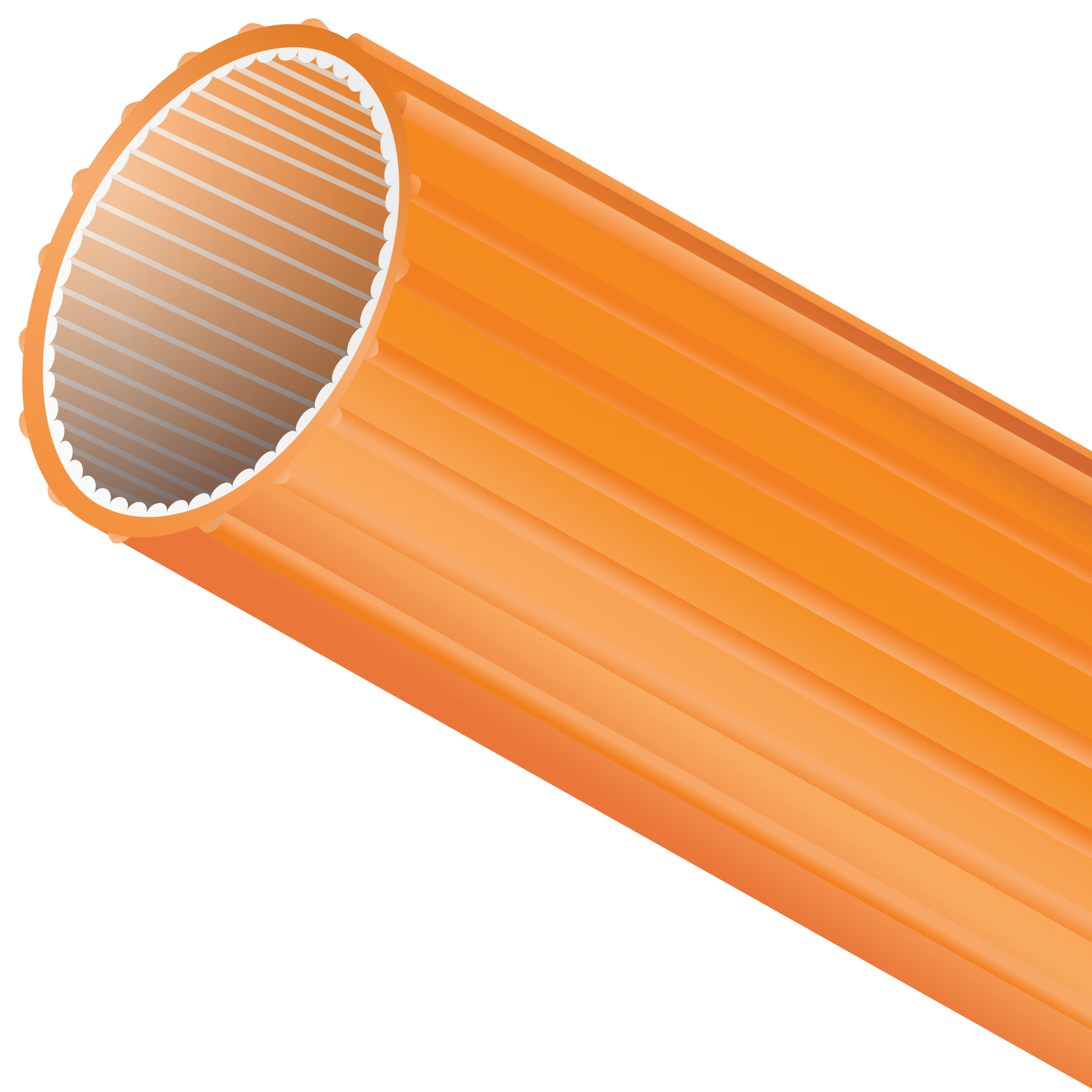 HDPE duct with inner and outer ribs. The internal longitudinal ribs for a reduced coefficient of friction, while the external ribs help prevent spiraling and reduce friction when pulling innerduct into larger conduits. Available with optional Silicore ULF permanently lubricated lining.