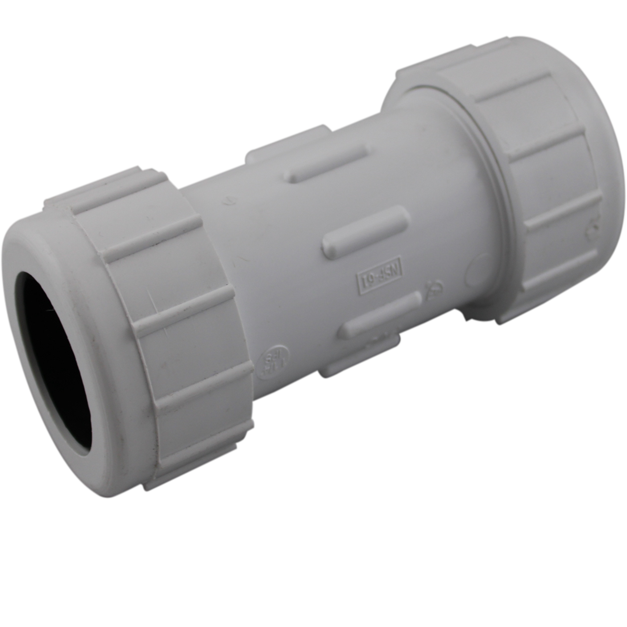 Used to join and seal length of HDPE and PVC Duct. The internal double compression seal is created as the end caps are tightened. NOTE: PVC compression couplers are not recommended for high-pressure air or gas lines, or applications requiring high pull-out resistance.